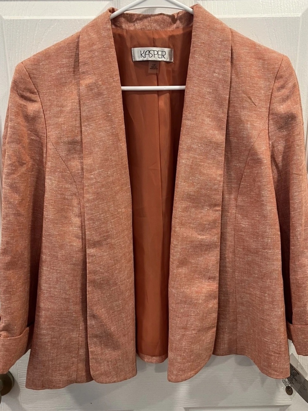 NWT Kasper Women's 10P Petite Linen Viscose Blazer Coral Terracotta Jacket